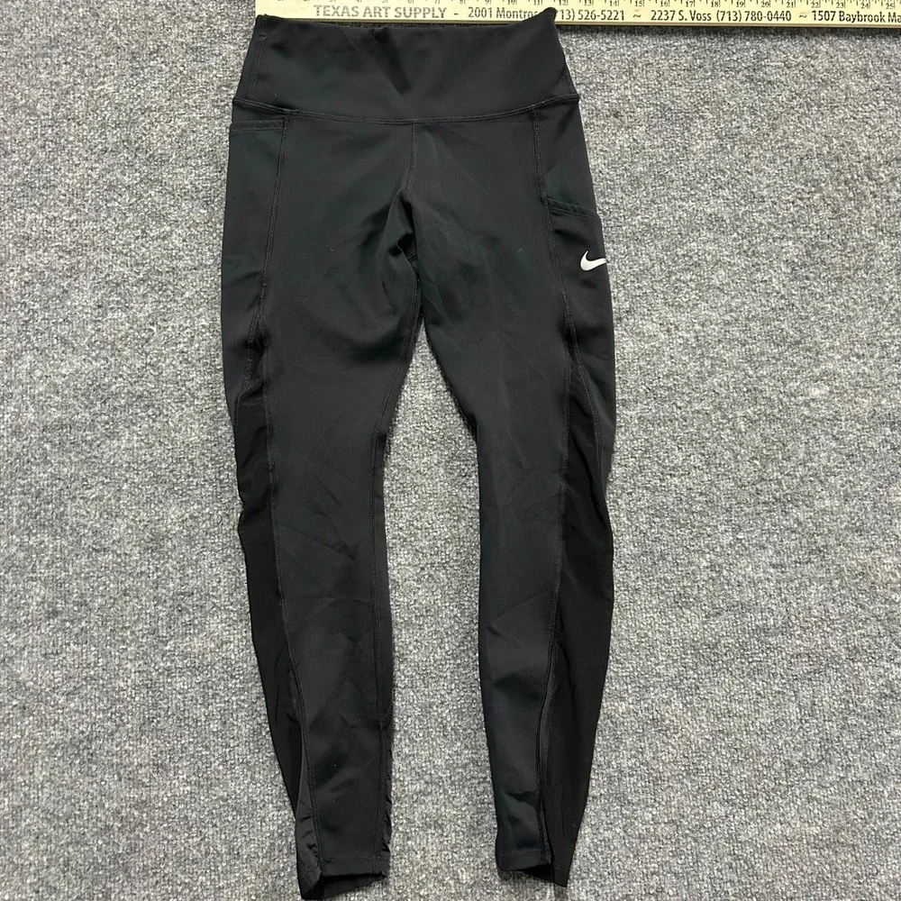 Nike Leggings Womens Size XS Black Mesh Panel Activewear Running Pockets